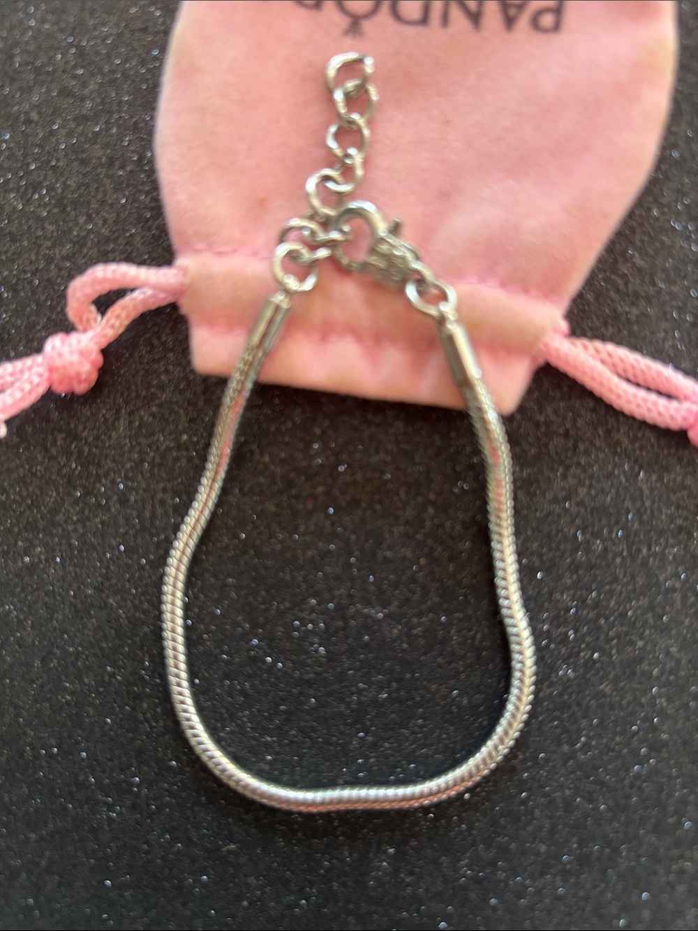 Sterling Silver Snake Chain Bracelet - Pandora Pink Pouch - Picture 2 of 5